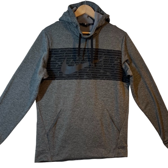 Nike Men’s Hoodie Sweatshirt Gray and Black Center Swoosh Size Medium Polyester - Picture 1 of 10